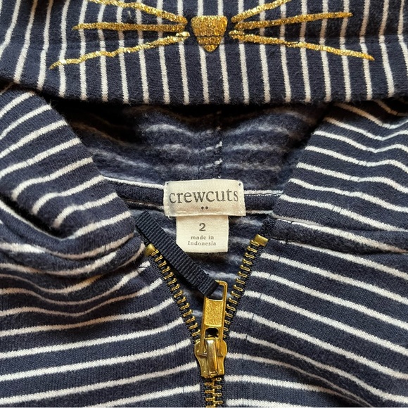 Crewcuts striped cat zip up hoodie size 2 - Picture 3 of 4